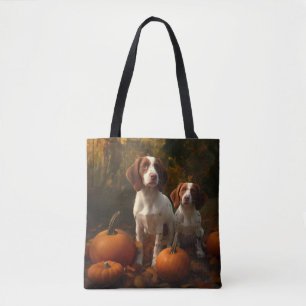 Bolso De Tela Cachorro Brittany Spaniel Delicia de Otoño Calabaz