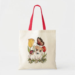 Bolso De Tela Cachorro con mariposa, insecto de labio y tulipane