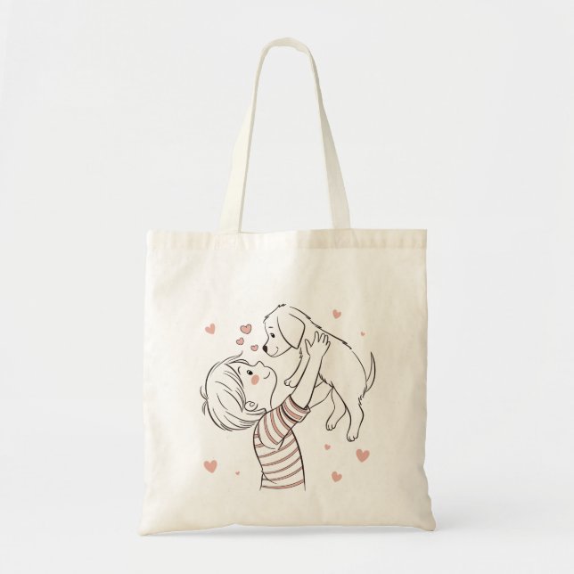Bolso De Tela Cachorro con Personalizado de niño feliz (Frente)