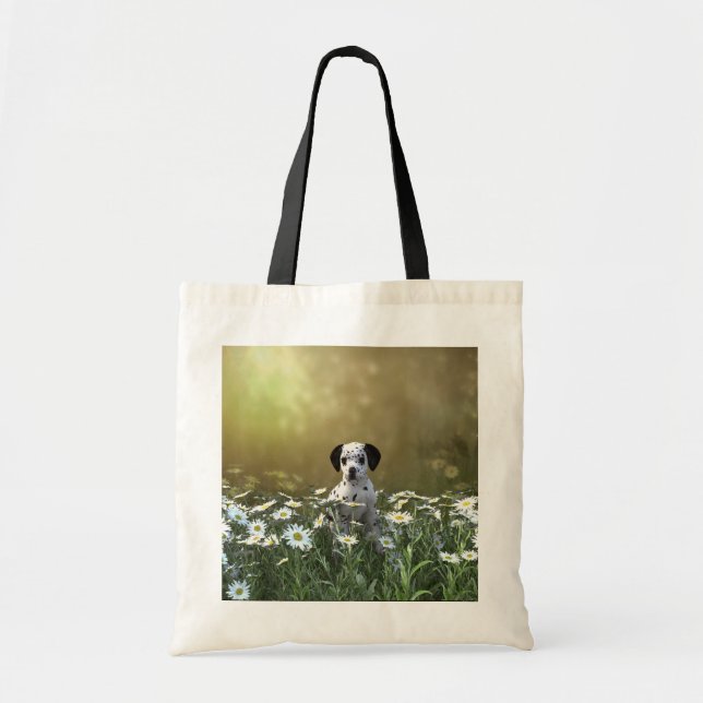 Bolso De Tela Cachorro dálmata en daisies (Frente)