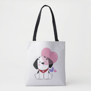Bolso De Tela Cachorro dálmata kawaii adorable con corazones