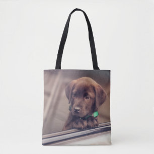 Bolso De Tela Cachorro De Chocolate En Coche