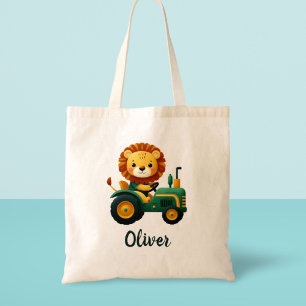 Bolso De Tela Cachorro de león adorable en tractor verde encanta