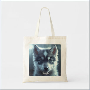 Bolso De Tela Cachorro de lobo adorable a la luz de la luna