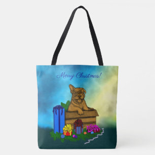 Bolso De Tela Cachorro en una caja , Feliz Navidad