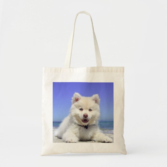 Bolso De Tela Cachorro finlandés blanco (Frente)