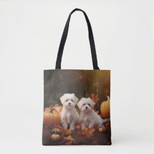 Bolso De Tela Cachorro Maltés Delicia de Otoño Calabaza