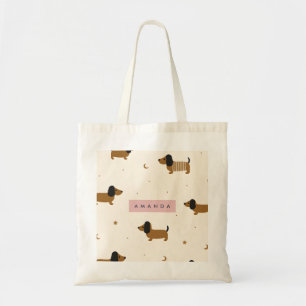 Bolso De Tela Cachorro Personalizado de Dachshund Marrón Adorabl