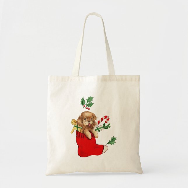 Bolso De Tela Cachorro retro para Navidades (Frente)