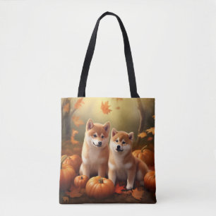 Bolso De Tela Cachorro Shiba Inu Delicia de Otoño Calabaza