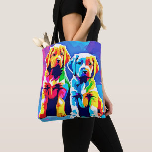 Bolso De Tela Cachorros Arcoíris: Dueto Juguetón