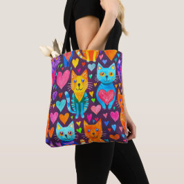 Bolso De Tela Cachorros de colores llamativos y corazones patrón