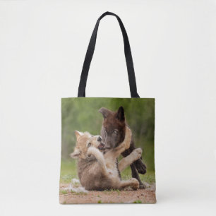 Bolso De Tela Cachorros de lobo gris luchando