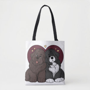 Bolso De Tela Cachorros de perro Terranova abrazándose