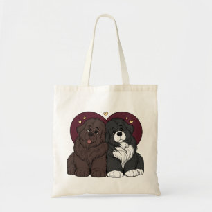 Bolso De Tela Cachorros de perro Terranova abrazándose