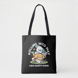 Bolso De Tela Cachorros felices entrando en mayo - Arte de perro