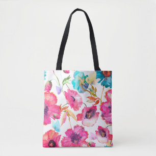 Bolso De Tela Cachorros rojos y flores azules con mariposas, qué