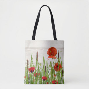 Bolso De Tela cachorros y cattails rojos