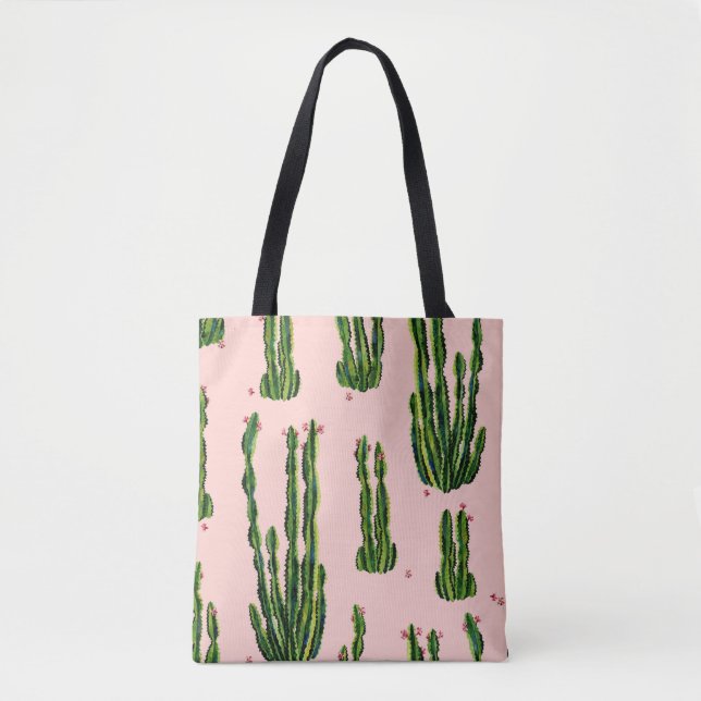 Bolso De Tela Cacti acuarela: Floreciente patrón sin foco (Anverso)