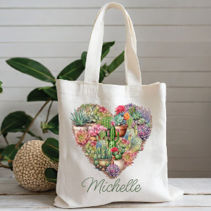 Bolso De Tela Cacti En Forma Cardíaca Con Nombre