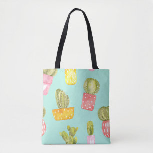 Bolso De Tela Cacti espinoso en ollas, patrón de acuarela.