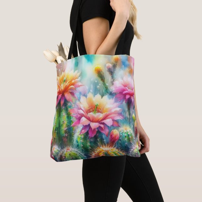 Bolso De Tela Cacti Suculento de Flores de Agua (Detalle)