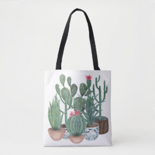 Bolso De Tela Cactus acuarela.