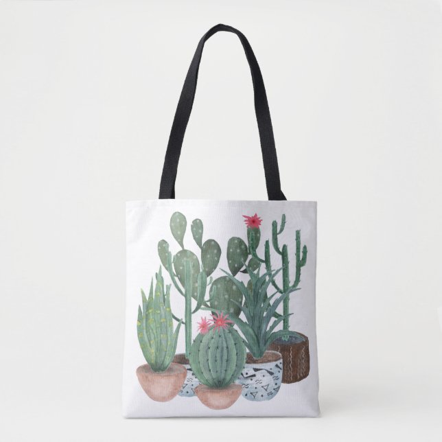 Bolso De Tela Cactus acuarela. (Anverso)