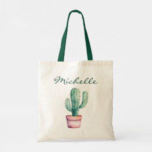 Bolso De Tela Cactus Cactos Acuarela Moderna Suculenta Desierto 