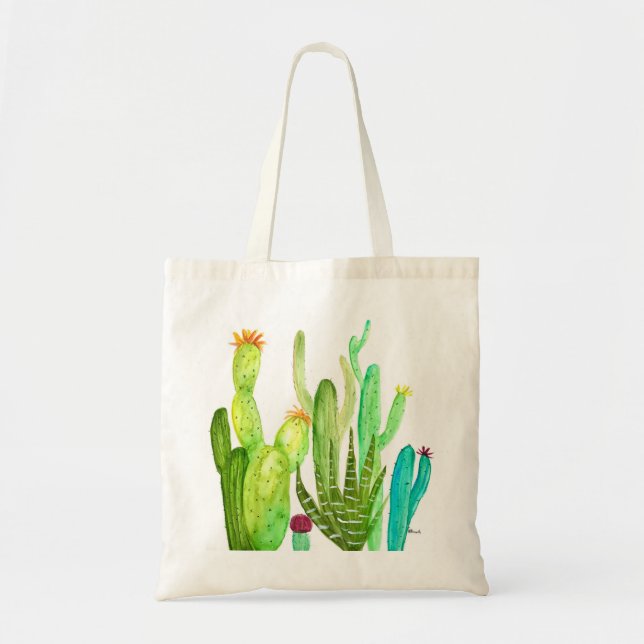 Bolso De Tela Cactus cactus succulum planta acuarela (Frente)