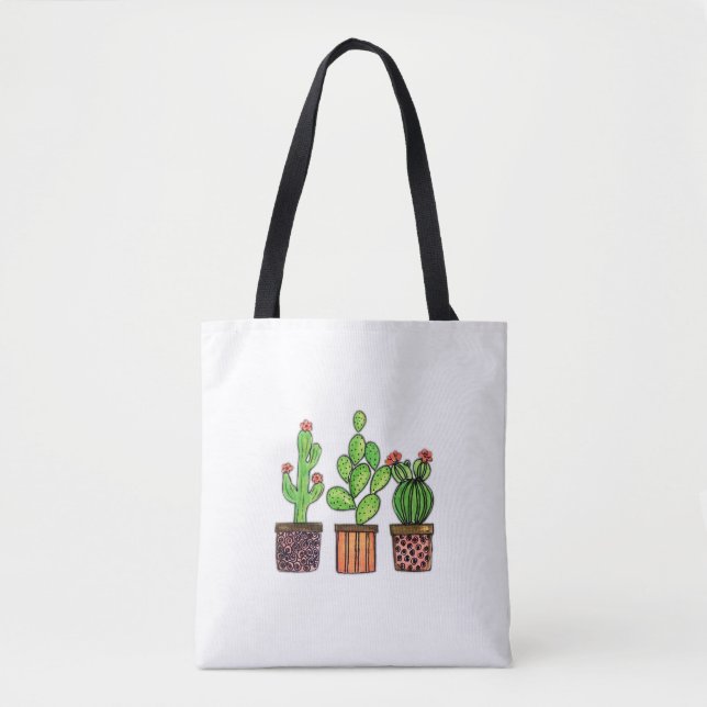 Bolso De Tela Cactus De Acuarela Cuta En Cacerolas (Anverso)