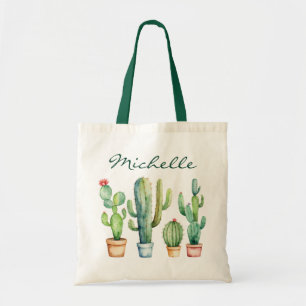 Bolso De Tela Cactus de Acuarela Moderna Cacti Desierto Suculent