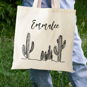 Bolso De Tela Cactus de Boho Blanco y Negro