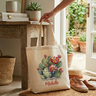 Bolso De Tela Cactus de Flor Roja con Nombre