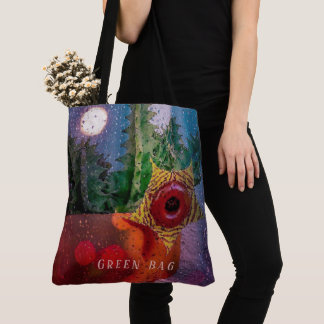 Bolso De Tela Cactus de salvavidas a través de una ventana lluvi