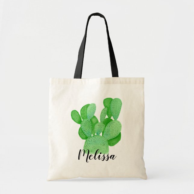 Bolso De Tela Cactus del higo chumbo de la acuarela (Frente)