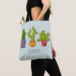 Bolso De Tela Cactus felices en Ilustracion divertido de macetas