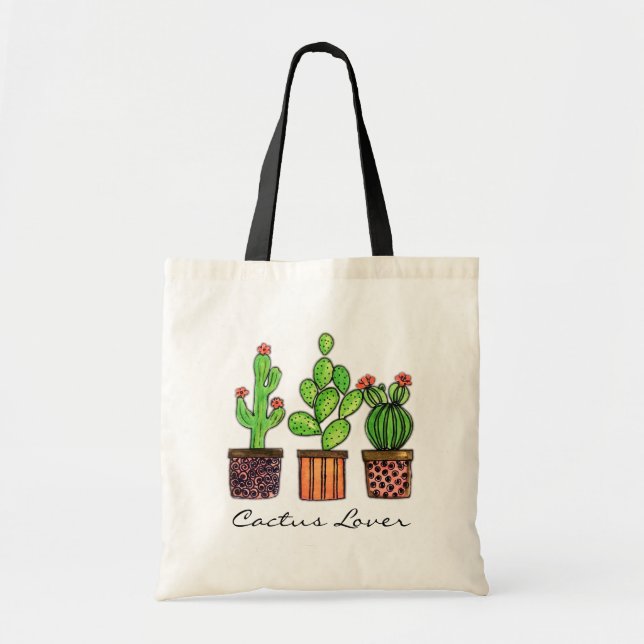 Bolso De Tela Cactus lindo de la acuarela en potes (Frente)