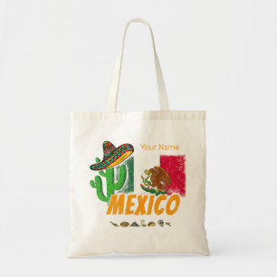 Bolso De Tela Cactus mexicanos de vintage con souvenir de la ban