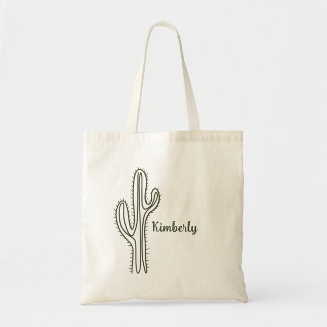 Bolso De Tela Cactus moderno con nombre personalizado (Frente)