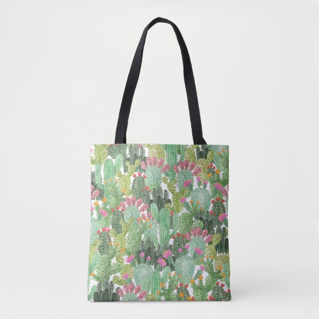 Bolso De Tela Cactus pintado a mano: verde desierto (Anverso)