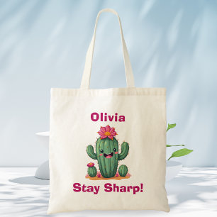 Bolso De Tela Cactus Sonriente Adorable "¡Mantén la Agudeza!"