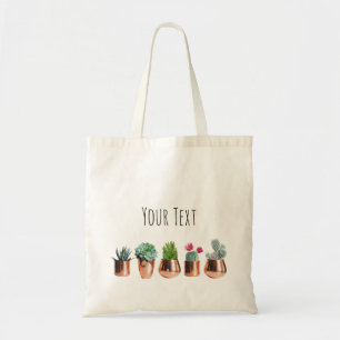 Bolso De Tela Cactus & Succulens en ollas de oro Rosa