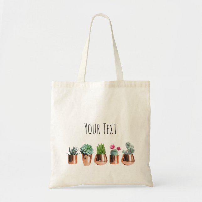 Bolso De Tela Cactus & Succulens en ollas de oro Rosa (Frente)