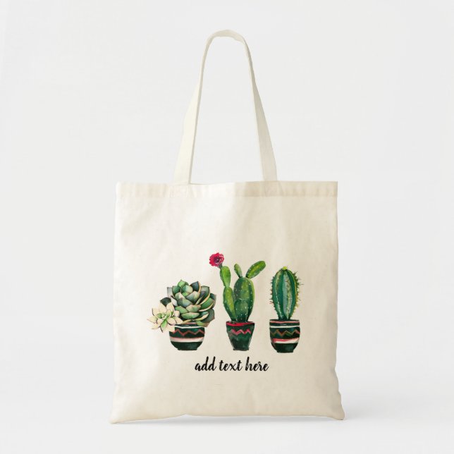 Bolso De Tela cactus, suculento, acuarela, fiesta, mexicano, (Frente)