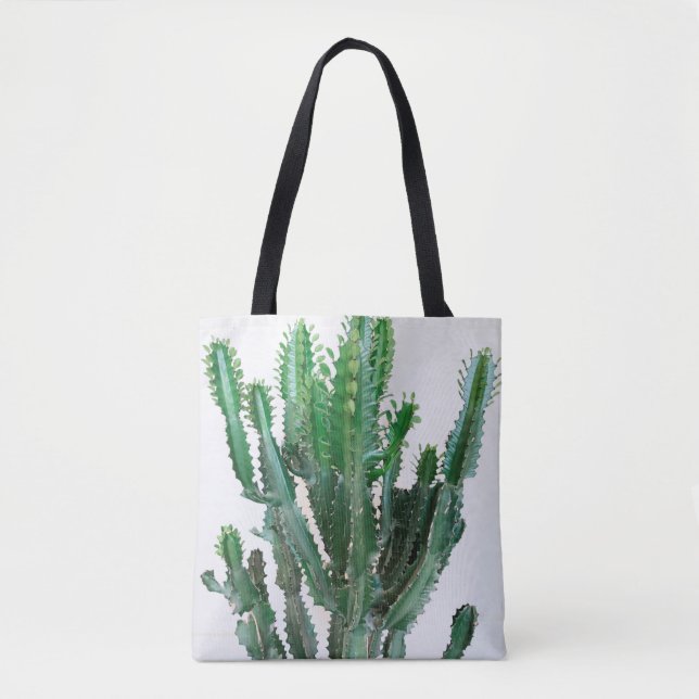 Bolso De Tela Cactus verdes sobre fondo blanco. (Anverso)
