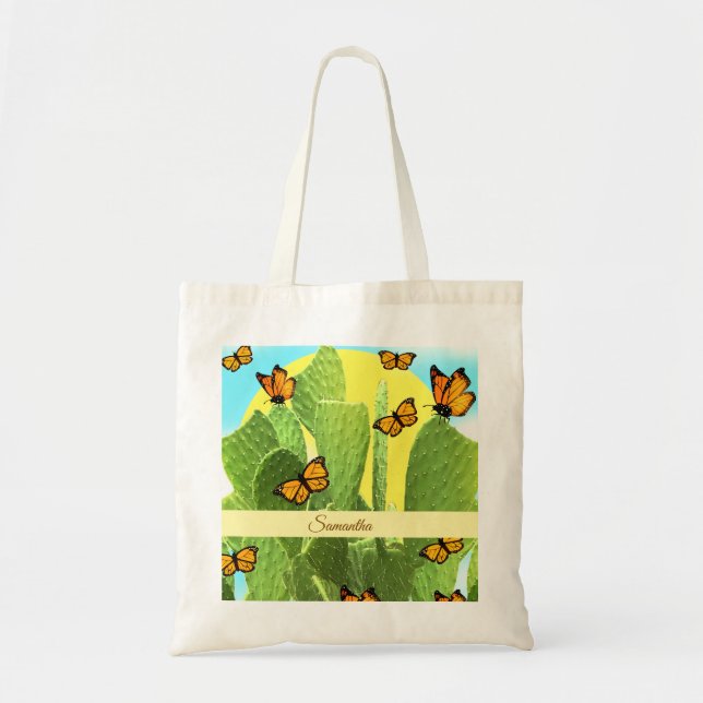 Bolso De Tela Cactus y mariposas caprichosas (Frente)