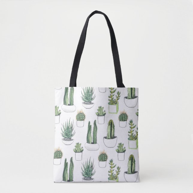 Bolso De Tela Cactus y Succulent de Acuarela (Anverso)