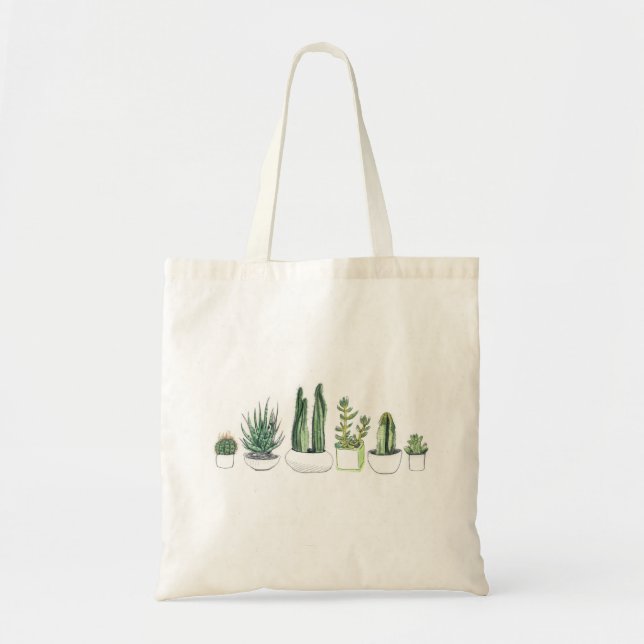 Bolso De Tela Cactus y Succulents de Acuarela (Frente)