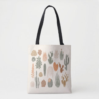 Bolso De Tela Cactus y un patrón suculento y fluido